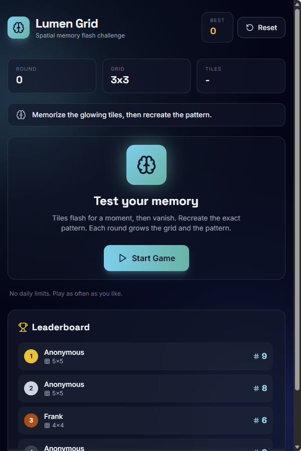 Play LumenGrid Memory Logic Game